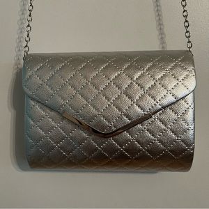 Faux Leather Silver Quilted Envelope Clutch Evening Crossbody Bag